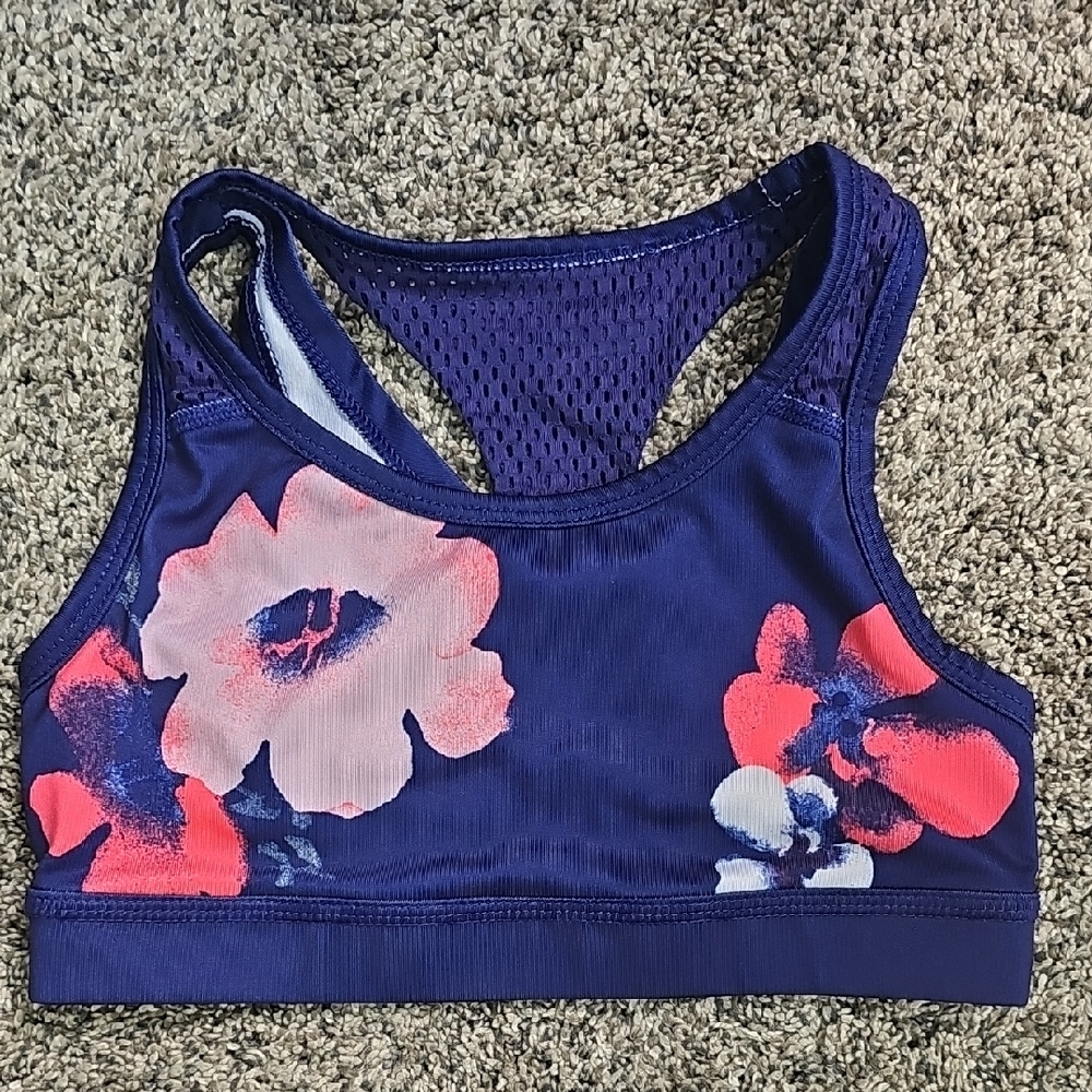 Avia Kids Floral Sports Bra - Navy and Coral
